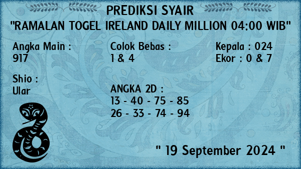 Prediksi Ireland Daily Million 04:00 WIB