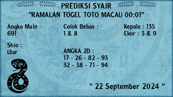 Prediksi Toto Macau 00:01