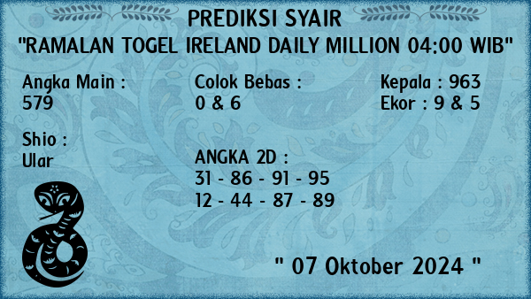 Prediksi Ireland Daily Million 04:00 WIB