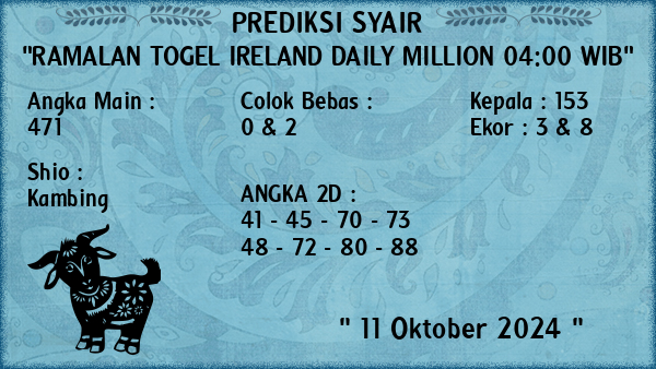 Prediksi Ireland Daily Million 04:00 WIB