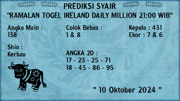 Prediksi Ireland Daily Million 21:00 WIB