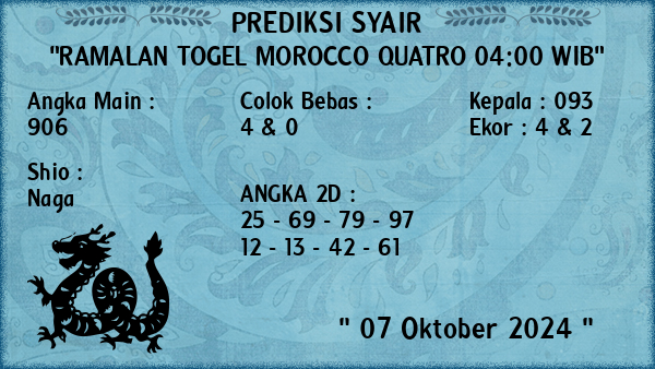 Prediksi Morocco Quatro 04:00 WIB